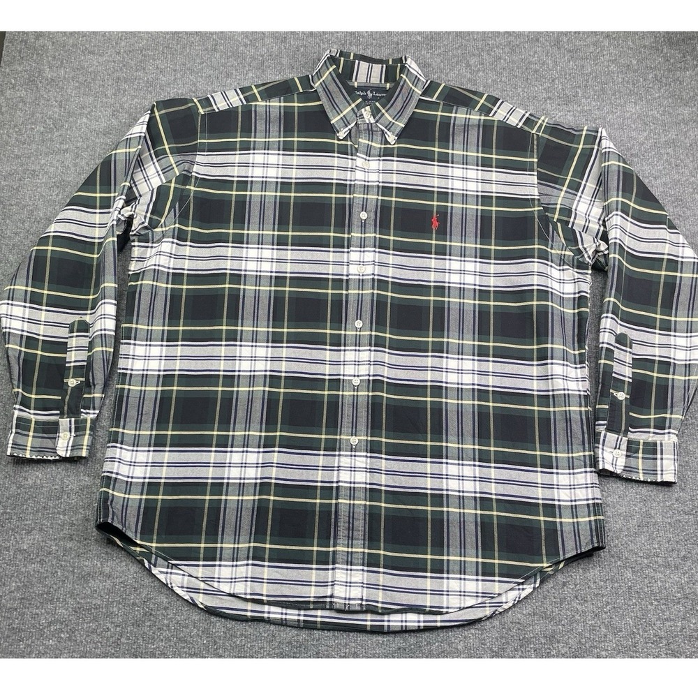 Ralph Lauren Button Down Mens L Green Plaid Blaire Long Sleeve Cotton Shirt